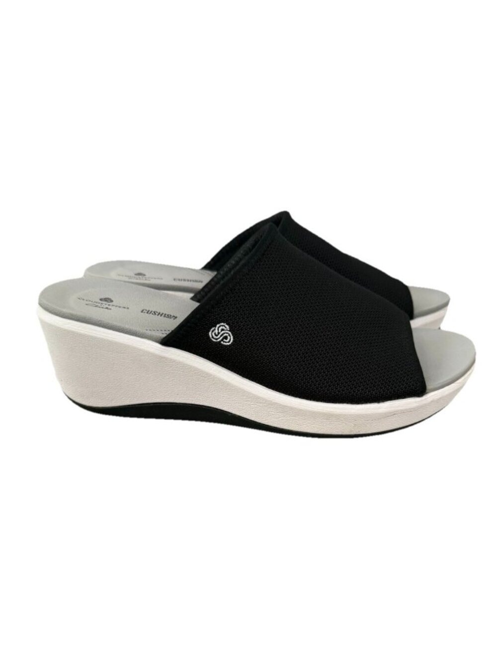 Clarks Size 8.5 Women’s Black White Wedge Sandals Shoes Cloudsteppers Summer *FT